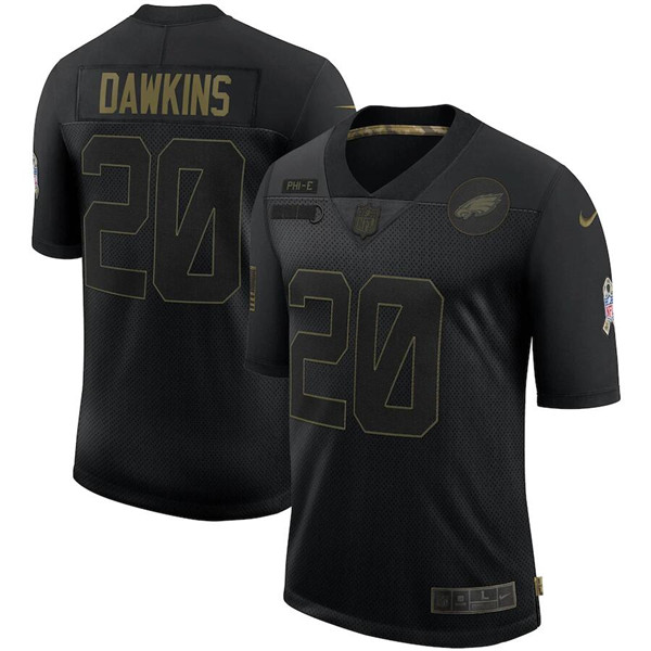 Men's Philadelphia Eagles #20 Brian Dawkins Black 2020 Salute To Service Limited Stitched NFL Jersey